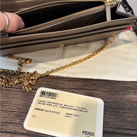 Fendi Brown Taupe Crossbody Wallet On Chain Shoulder Bag - Picture 10 of 14
